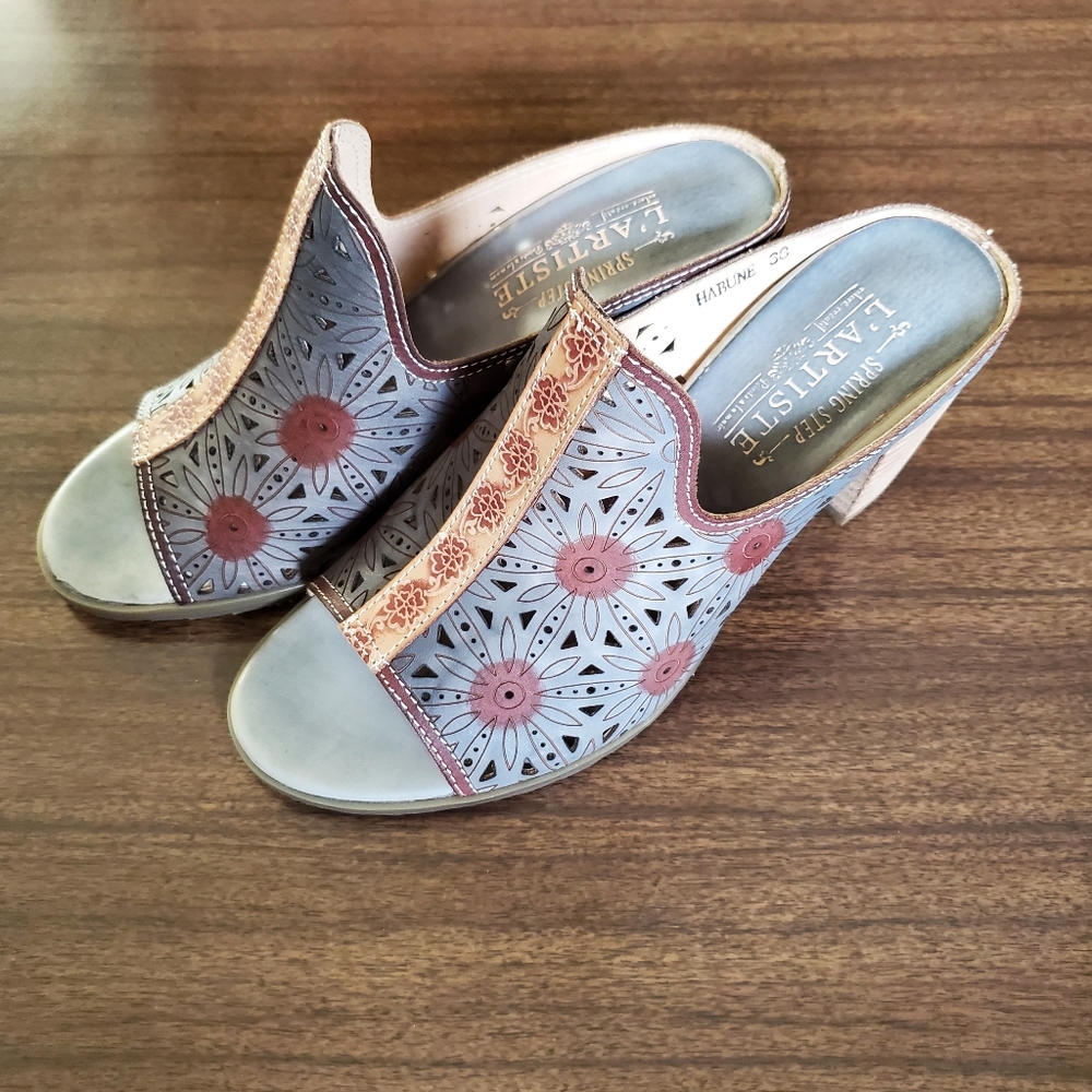 L'Artiste by Spring Step leather sandals  in Habune Grey, sz 38 (US 7.5-8)